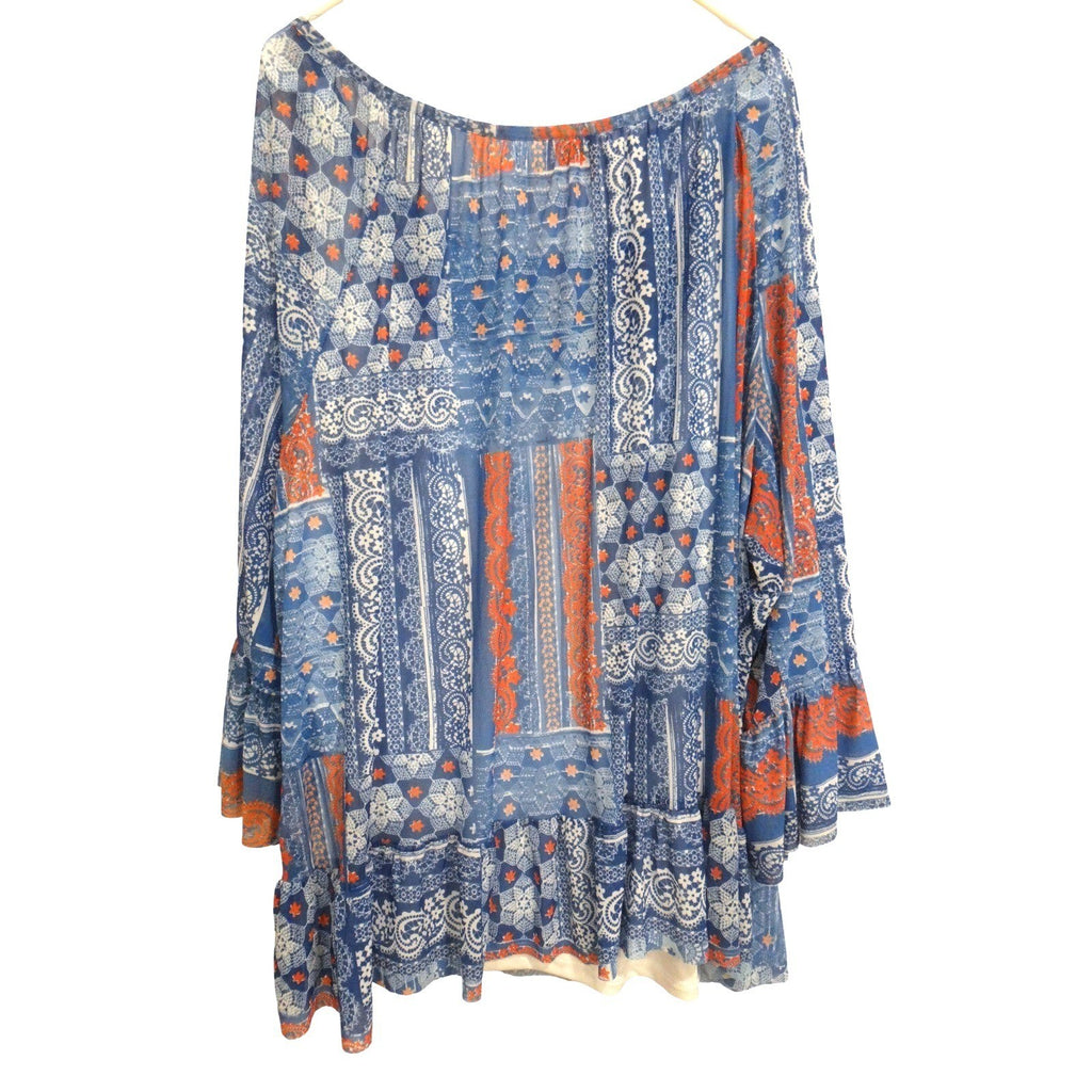 Hearts of Palm Woman Plus Size 3X Patchwork Print Beaded Neckline Tunic Top