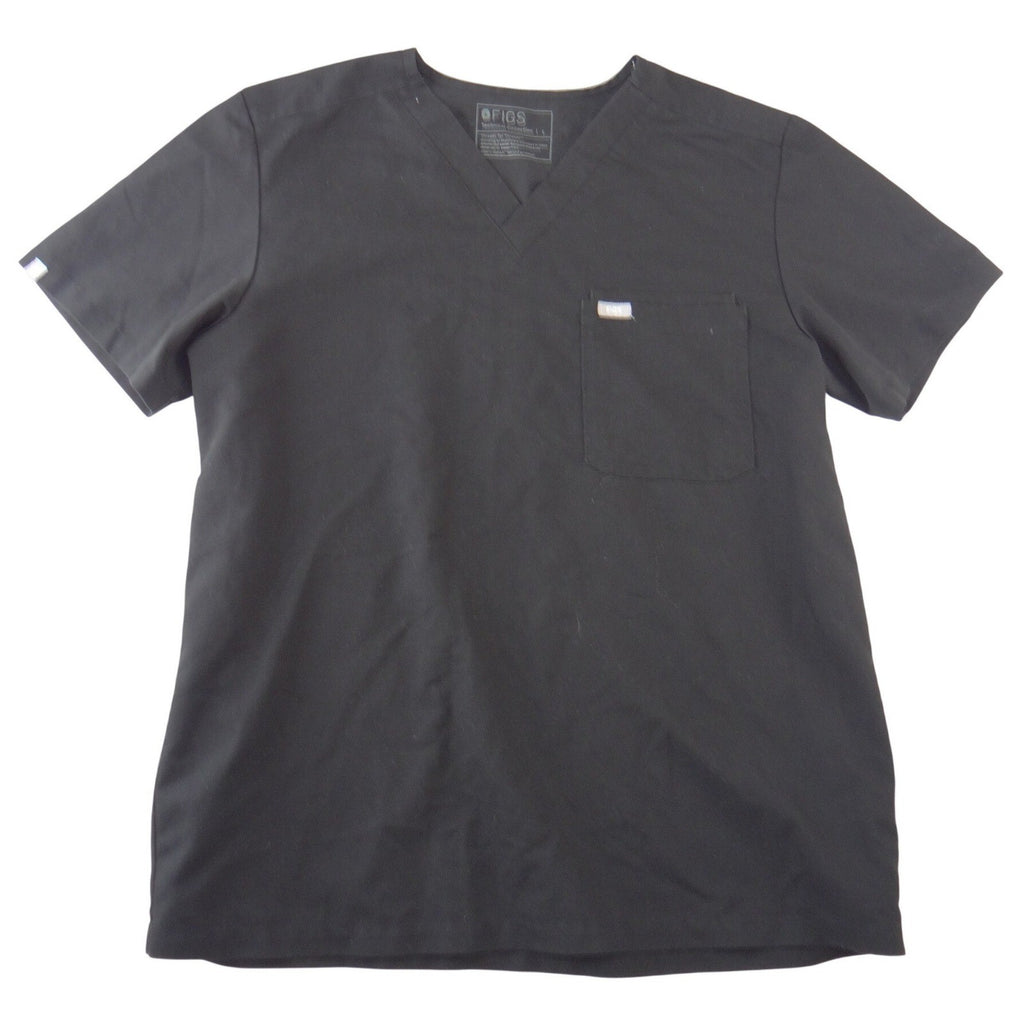 FIGS Technical Collection Black V-Neck Short Sleeve Scrub Top Womens Large