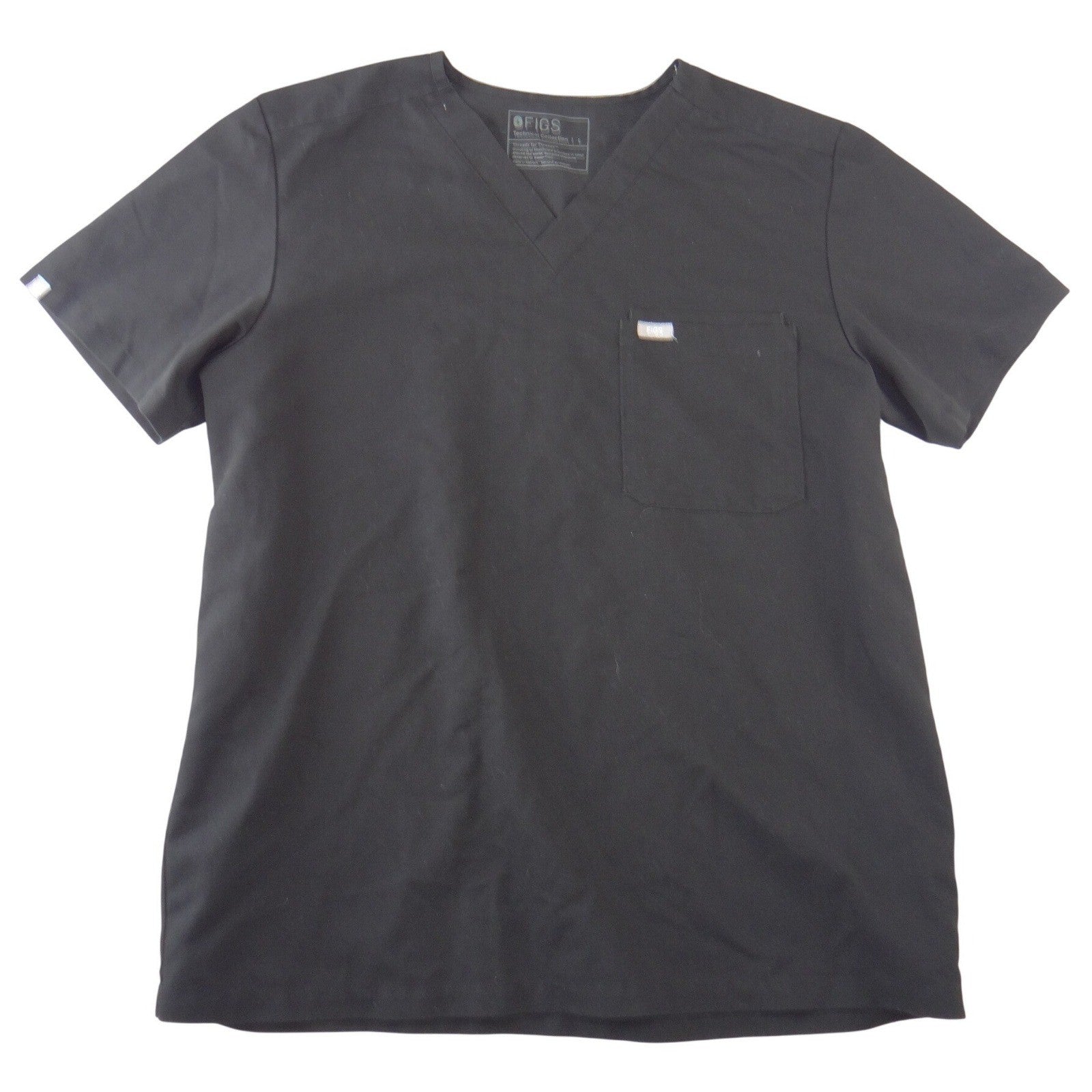FIGS Technical Collection Black V-Neck Short Sleeve Scrub Top Womens Large
