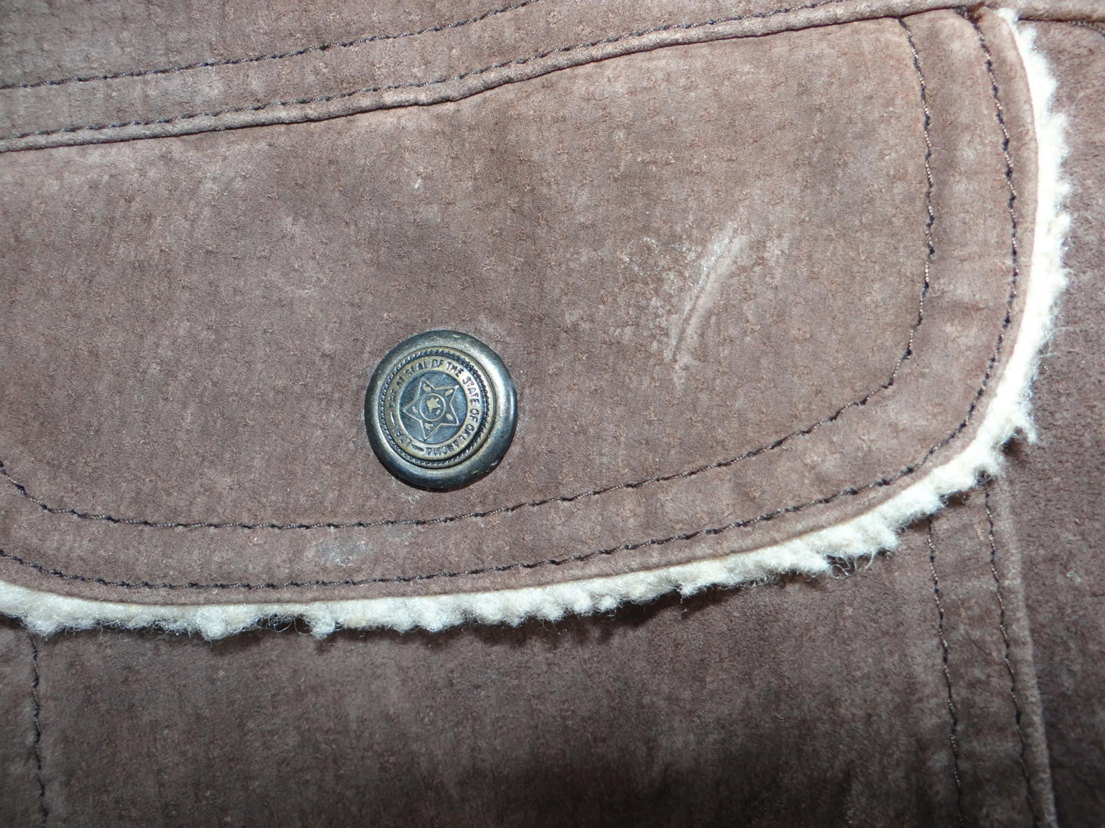 Stag Hill by Haband Men's Brown Leather Jacket with Sherpa Collar Size XL