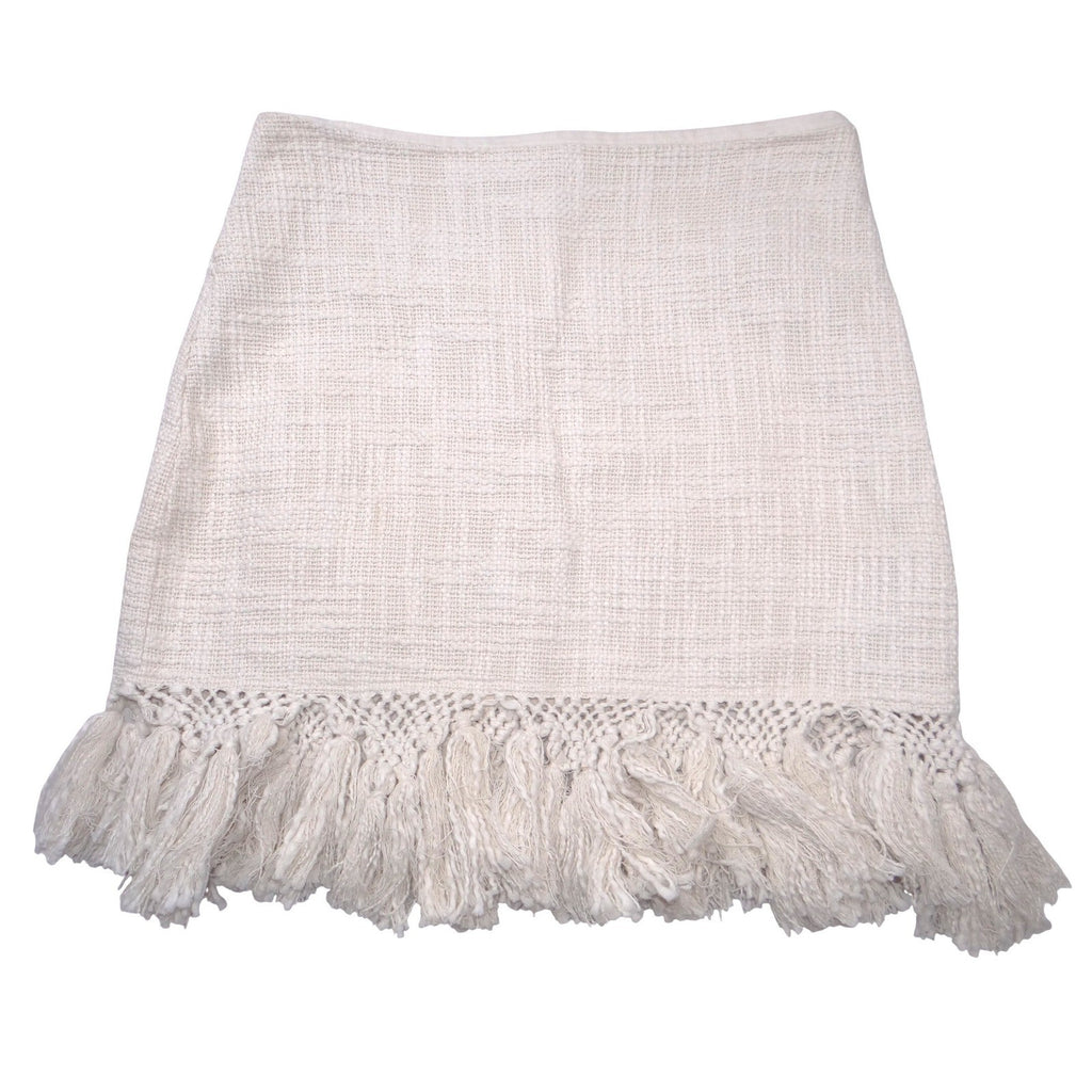 Mes Demoiselles Paris Cream Textured Fringe Tassel Mini Skirt Size 38 Boho Mini