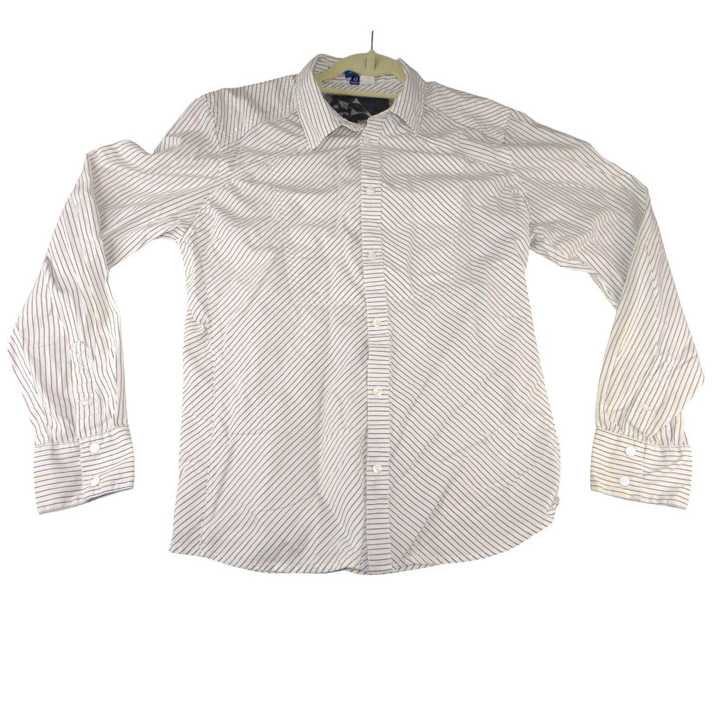 H&M &denim Mens White Blue Pinstripe Long Sleeve Button Down Shirt Large
