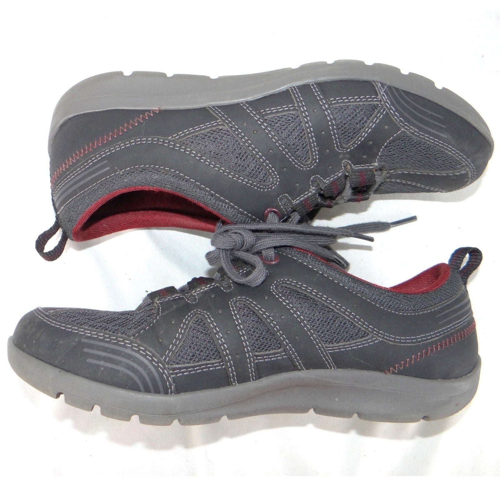 Rockport Walking Sneakers Womens 7.5 Charcoal Grey Burgundy Low Top Shoe