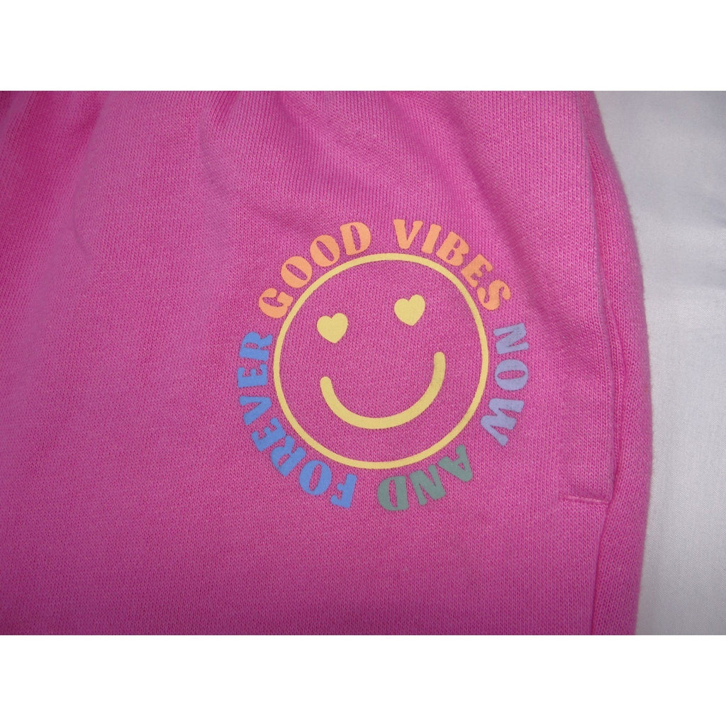 Kids Bright Pink Smiley Face Graphic Sweatpants Flare Leg