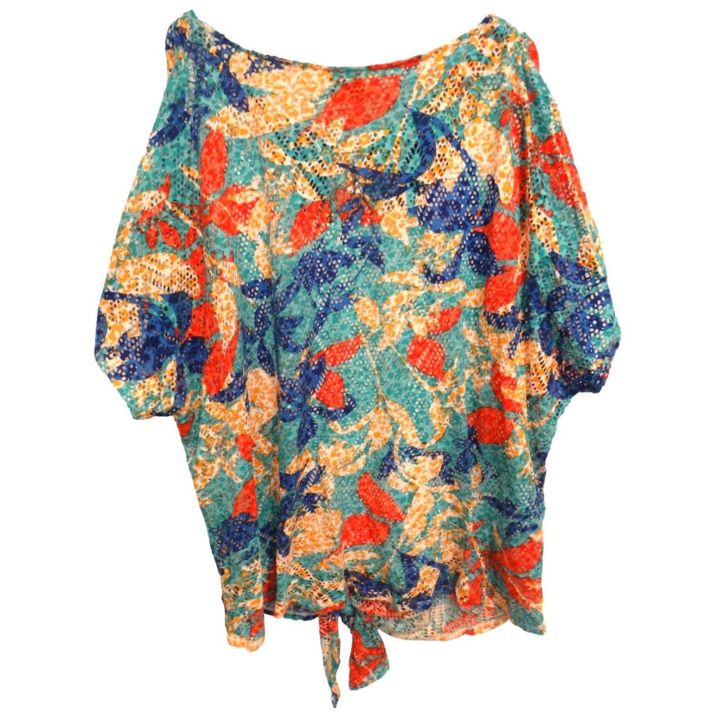 Hearts of Palm Woman 3X Tropical Print Lace Tie Front Cover Up Top