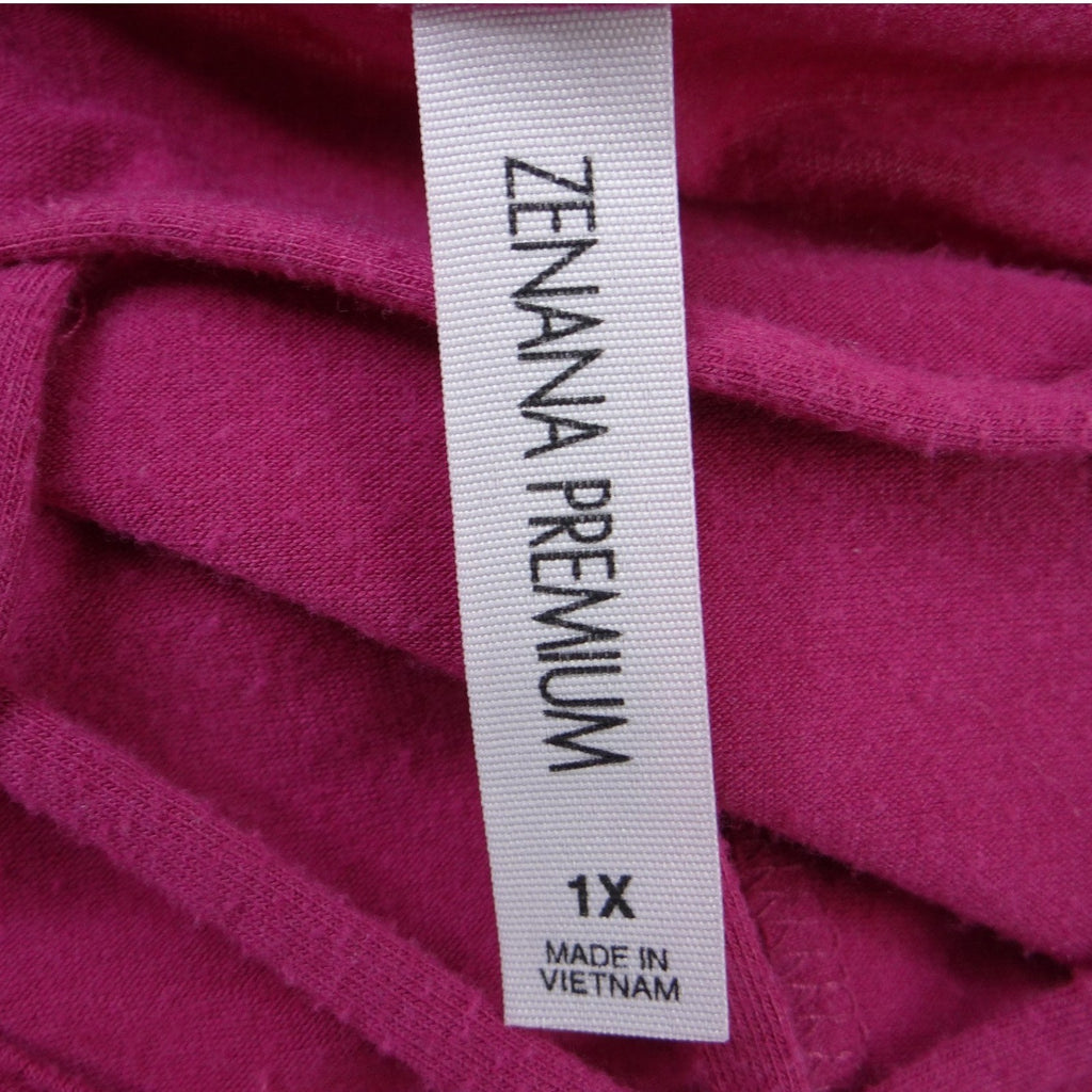 Zenana Premium Magenta Pink Lattice Neck Tunic Top 3/4 Sleeve Pockets 1X