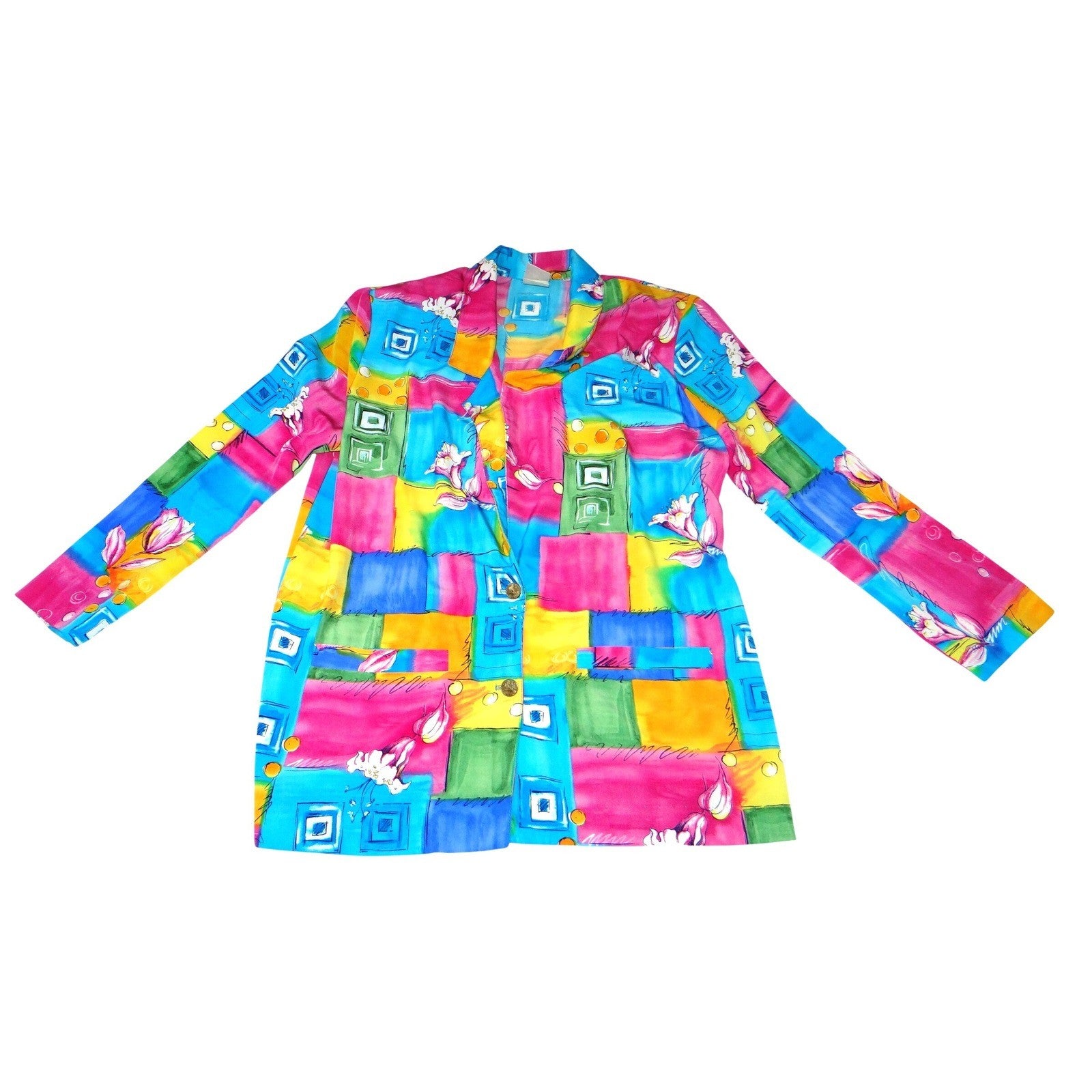 Vintage GW Division of Graff Abstract Floral Geometric Blazer Jacket Multi Sz 12