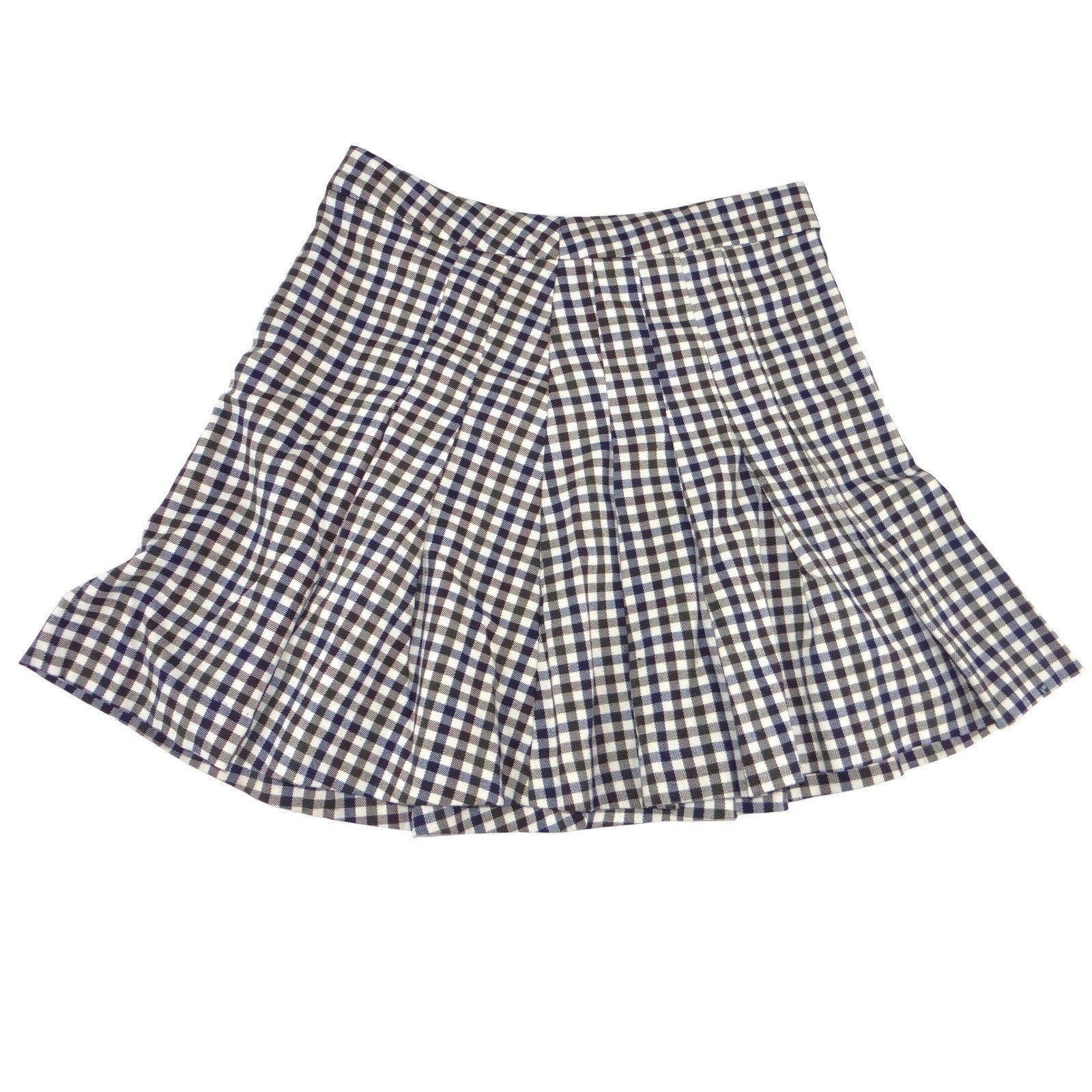 Mango MNG Gingham Pleated Mini Skirt Navy Green Check Size M