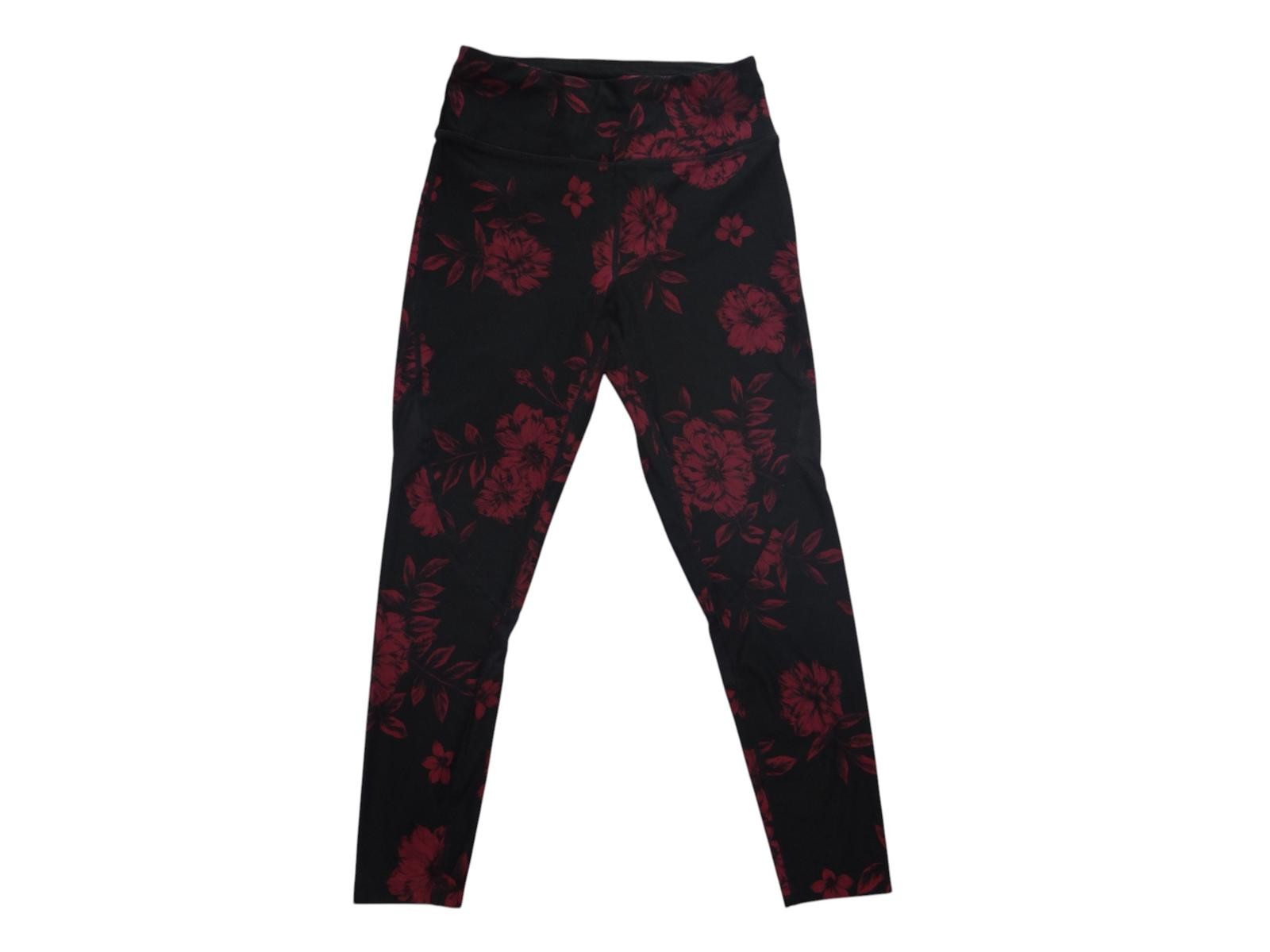 DK Active Floral Print Leggings - Black & Burgundy