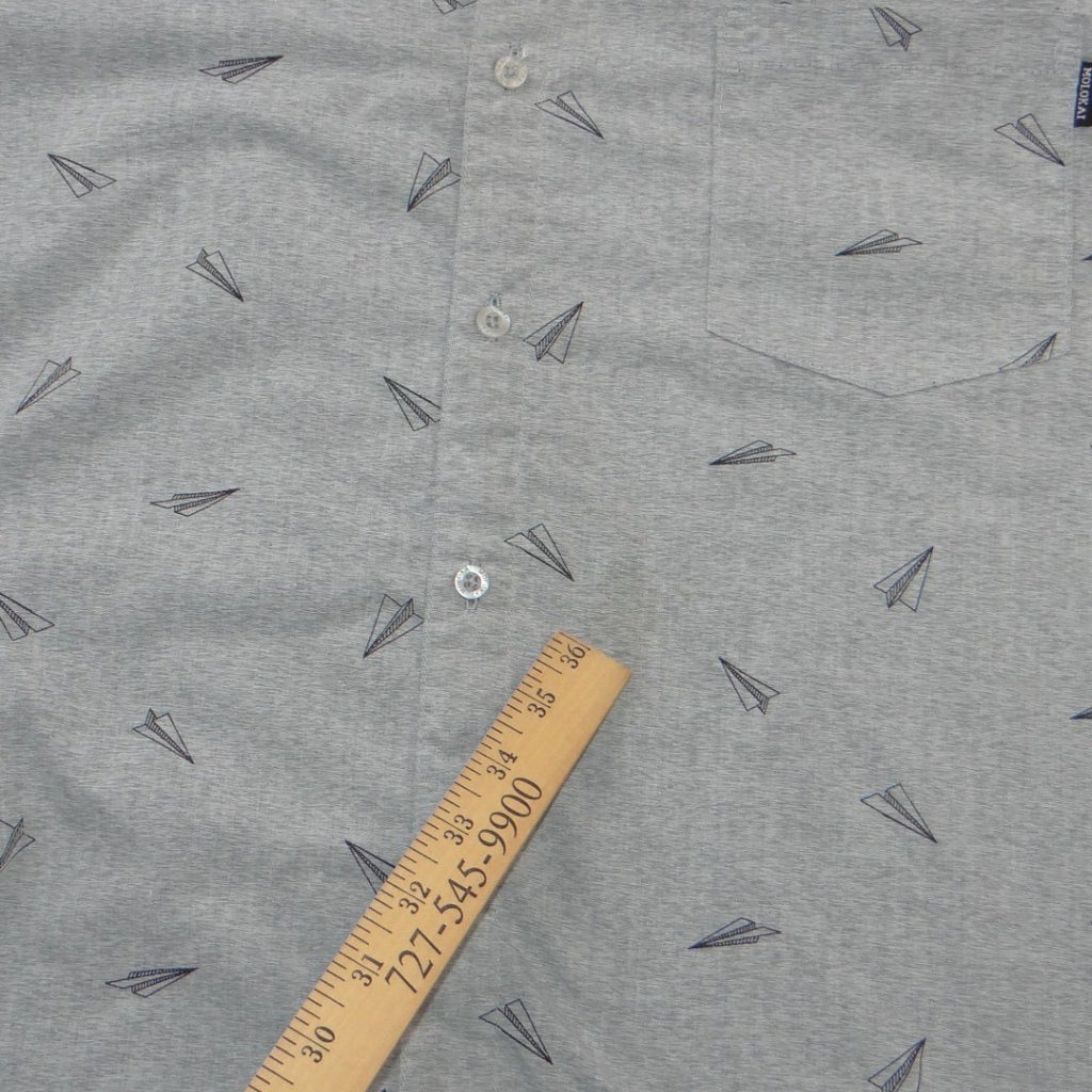 Molokai Surf Co Mens XL Heather Grey Paper Plane Print Short Sleeve Button Down