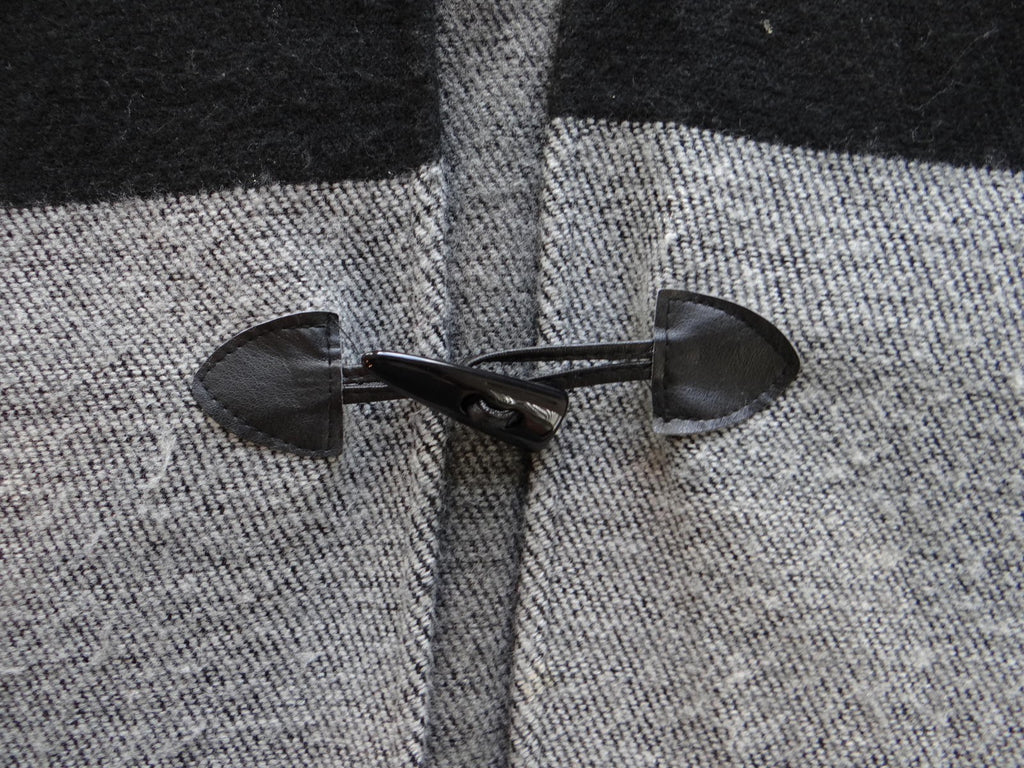 Black and Gray Women's Wool Wrap Shawl with Toggle Closure