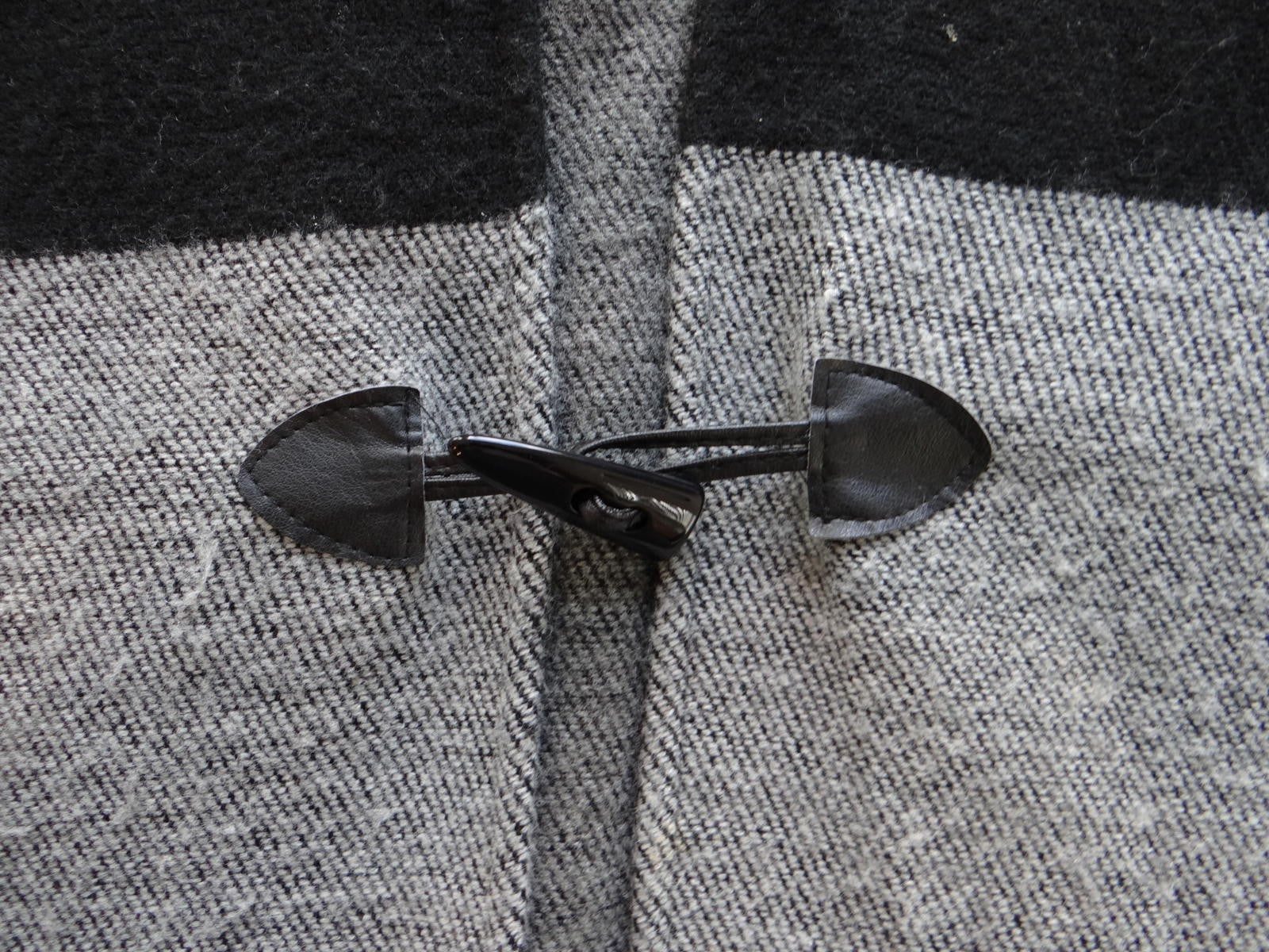 Black and Gray Women's Wool Wrap Shawl with Toggle Closure