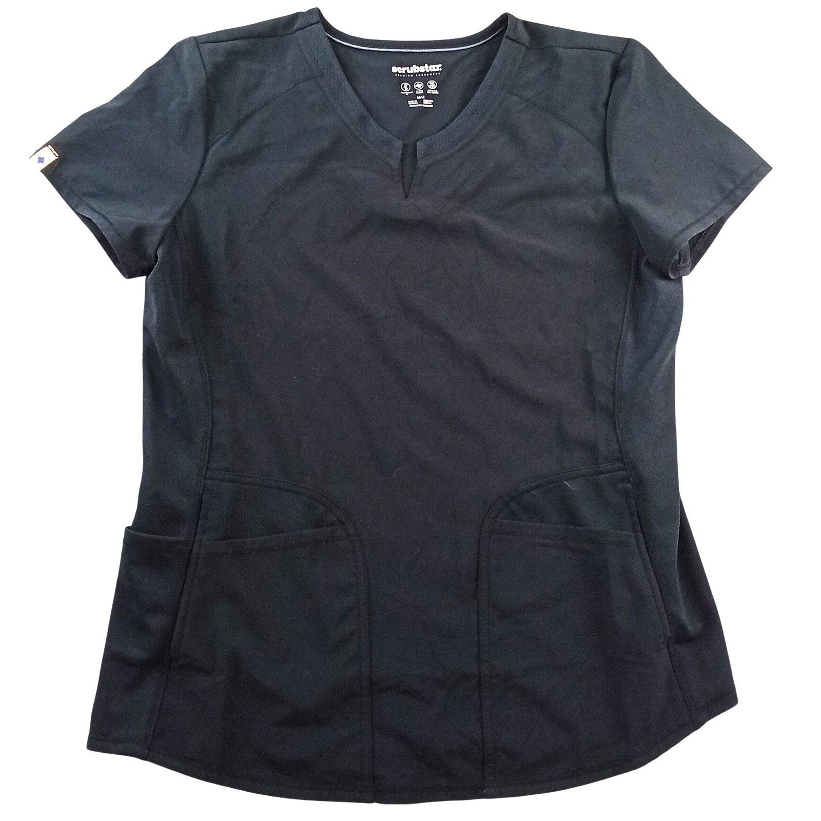 Scrubstar Premium Scrubwear Womens Black V-Neck Scrub Top Medium 4-Way Stretch