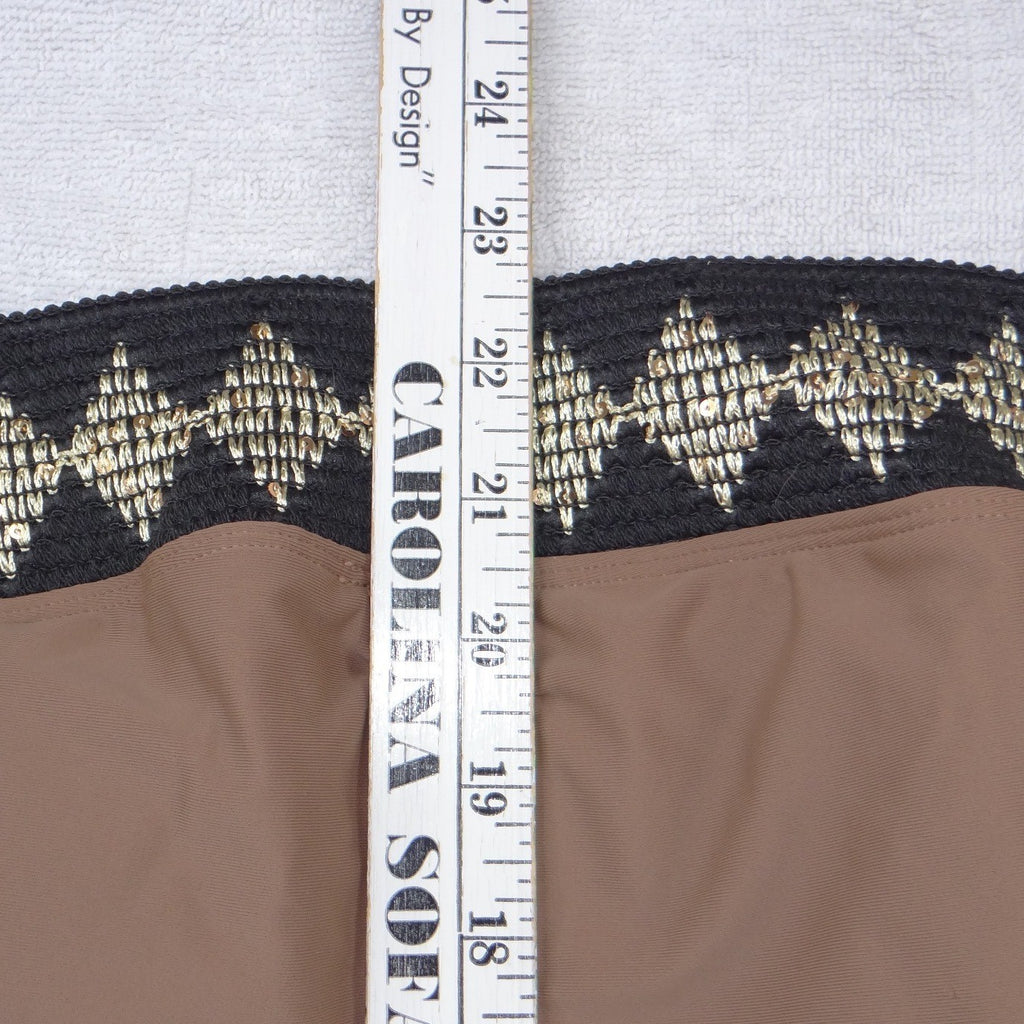 Womens Strapless One Piece Swimsuit Brown Gold Embroidered Sequin Medium