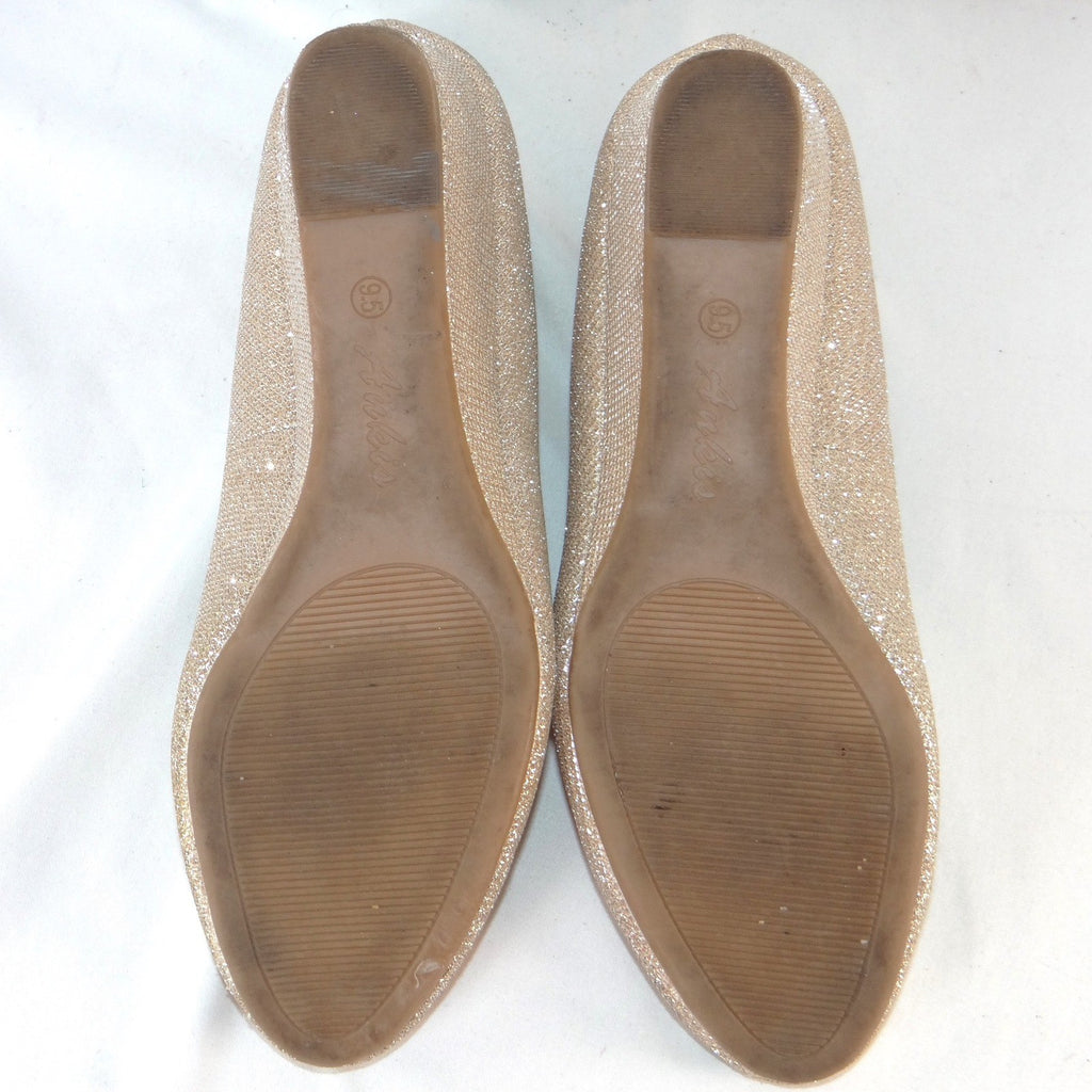 Ankis Womens Gold Glitter Wedge Pumps Round Toe Shimmer Formal Shoes Size 9.5