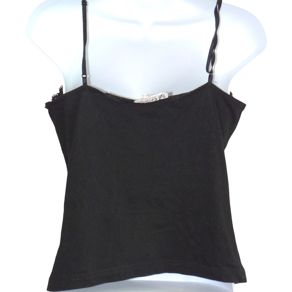 Self Esteem Womens Black Lace Trim Camisole V-Neck Adjustable Straps Tank Top L