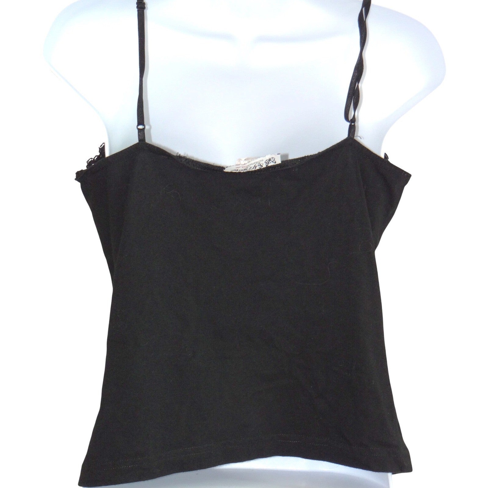 Self Esteem Womens Black Lace Trim Camisole V-Neck Adjustable Straps Tank Top L