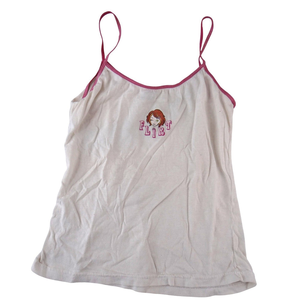 Peeping Tom Flirt Graphic Camisole Tank Top White Pink Y2K Anime Girl Large