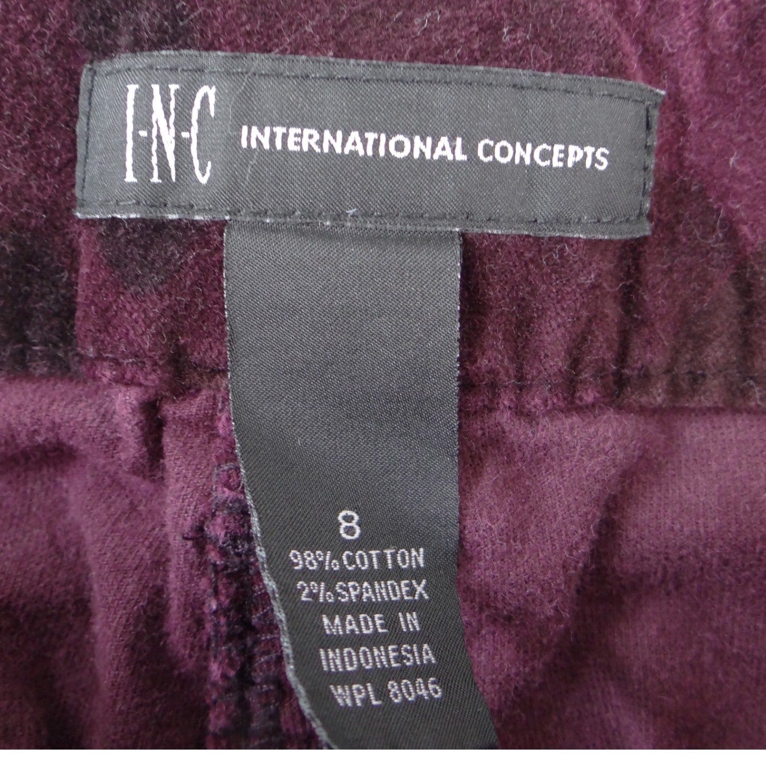 INC International Concepts Burgundy Camo Corduroy Cargo Pants Womens 8
