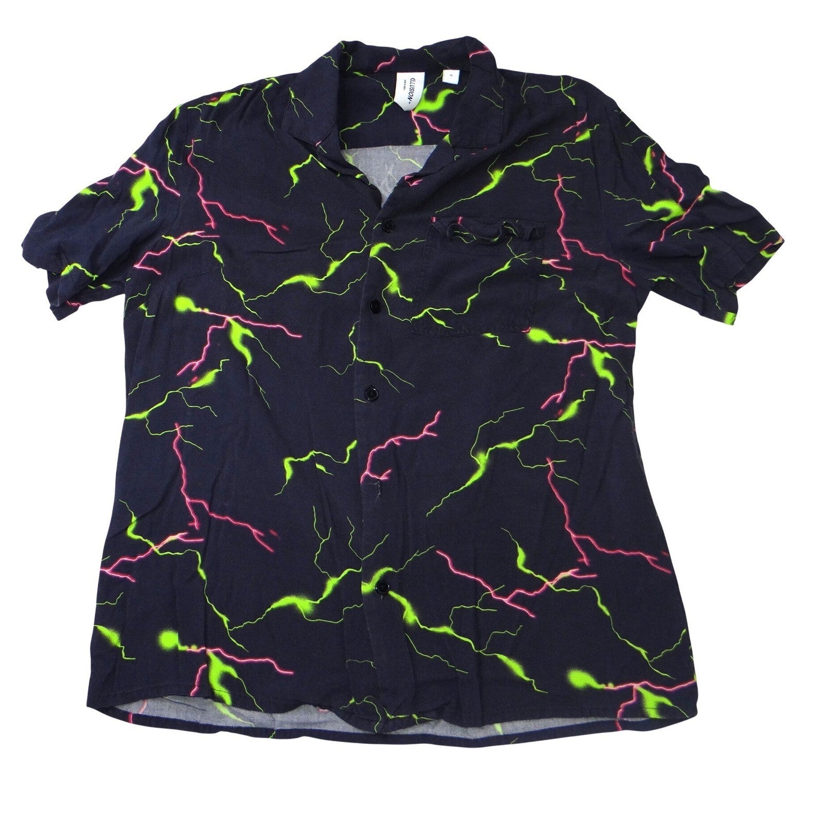 Collusion Mens Lightning Bolt Global Tour Graphic Short Sleeve Shirt Navy Small