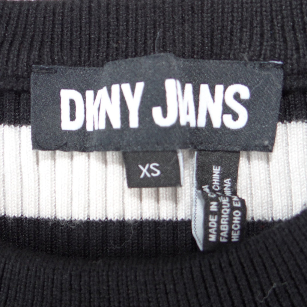 DKNY Jeans Womens Black White Striped Ribbed Knit Short Sleeve Top XS