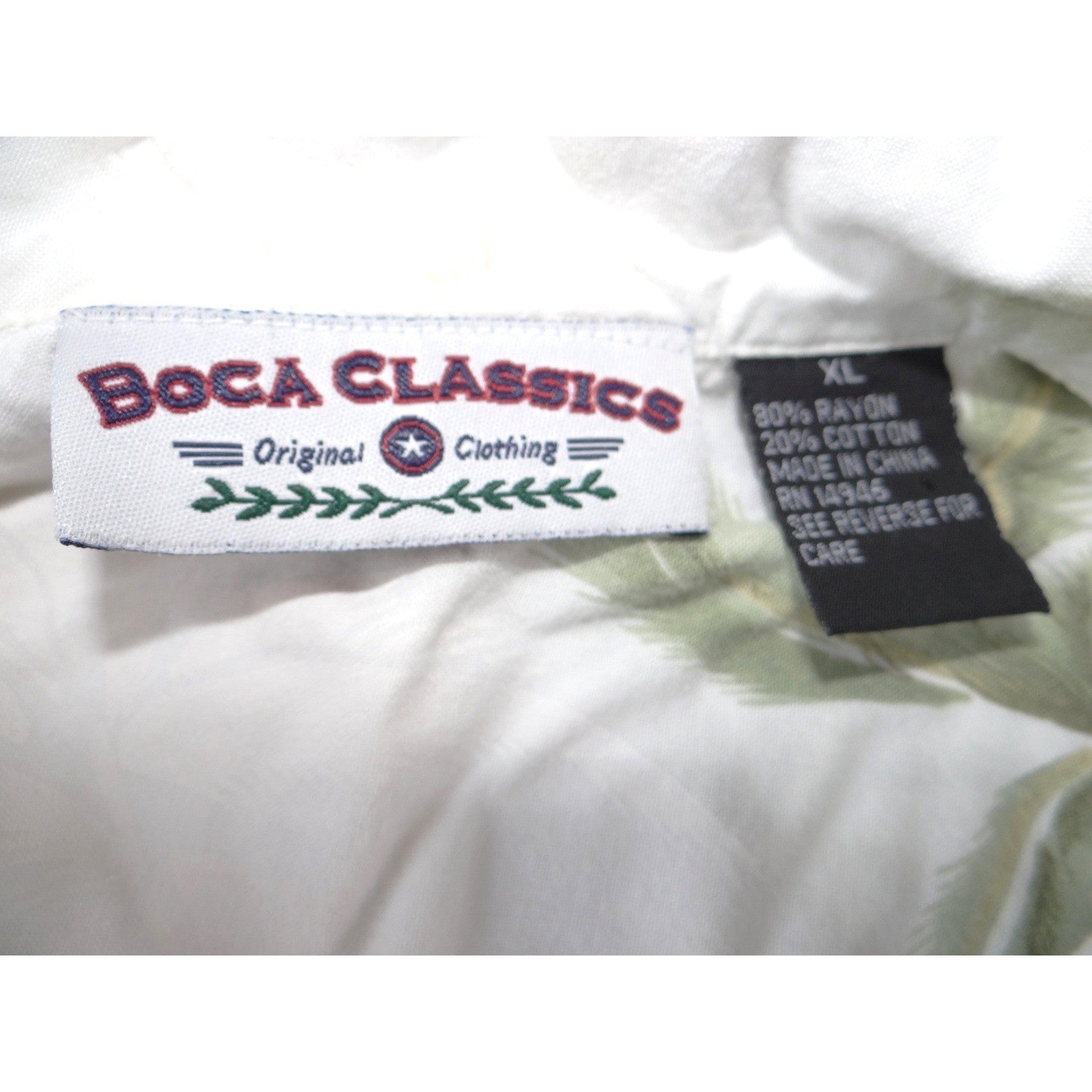 Boca Classics Mens XL White Palm Tree Print Rayon Cotton Hawaiian Camp Shirt