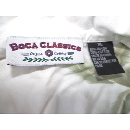 Boca Classics Mens XL White Palm Tree Print Rayon Cotton Hawaiian Camp Shirt