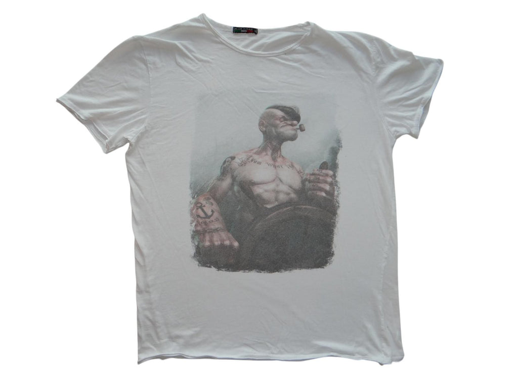 Men's White Graphic T-Shirt with Popeye Print