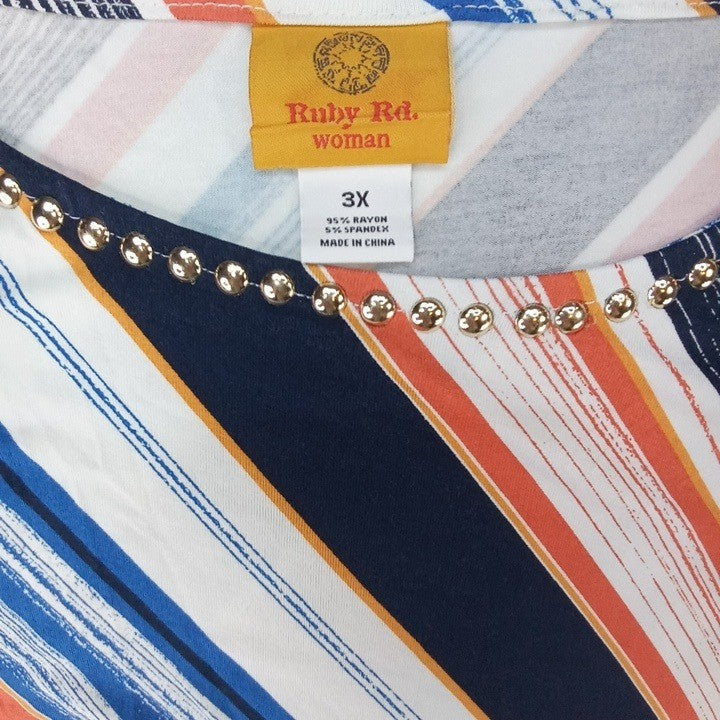 NWT Ruby Rd Woman Bright Idea Striped Twisted Front Top 3X