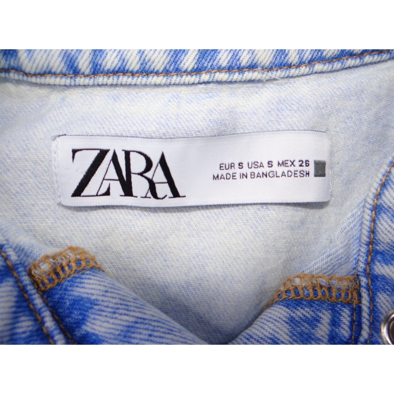 ZARA Acid Wash Denim Collared Button Front Elastic Waist Shortall Romper Size S