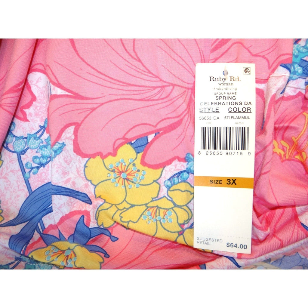 Ruby Rd Womens Pink Floral Print 3X V Neck Tunic Top