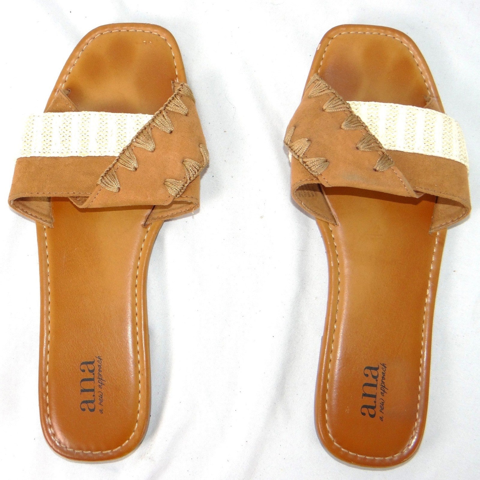 a.n.a a new approach Garth Womens Tan Woven Strap Flat Slide Sandals Size 8M