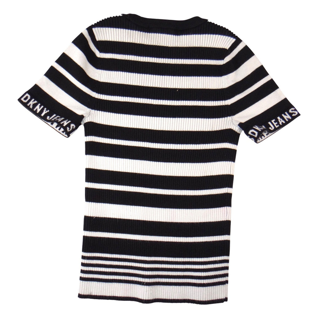 DKNY Jeans Womens Black White Striped Ribbed Knit Short Sleeve Top XS