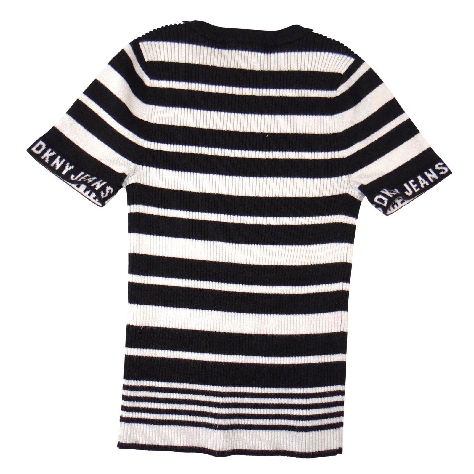 DKNY Jeans Womens Black White Striped Ribbed Knit Short Sleeve Top XS