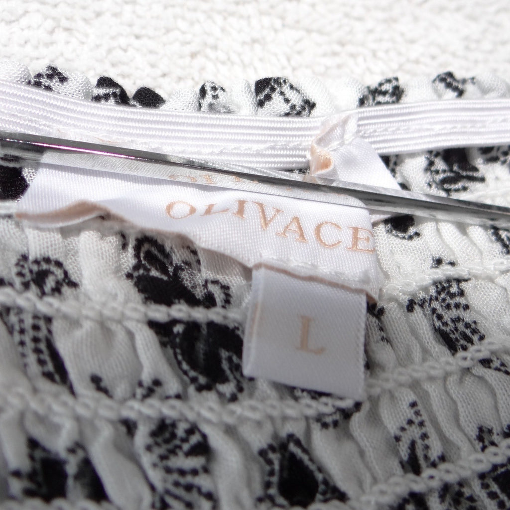 Olivace Black White Floral Smocked Crop Top Square Neck Wide Strap Size L