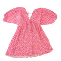 Zara Pink Floral Pleated Puff Sleeve Mini Dress V-Neck Tie Back Small