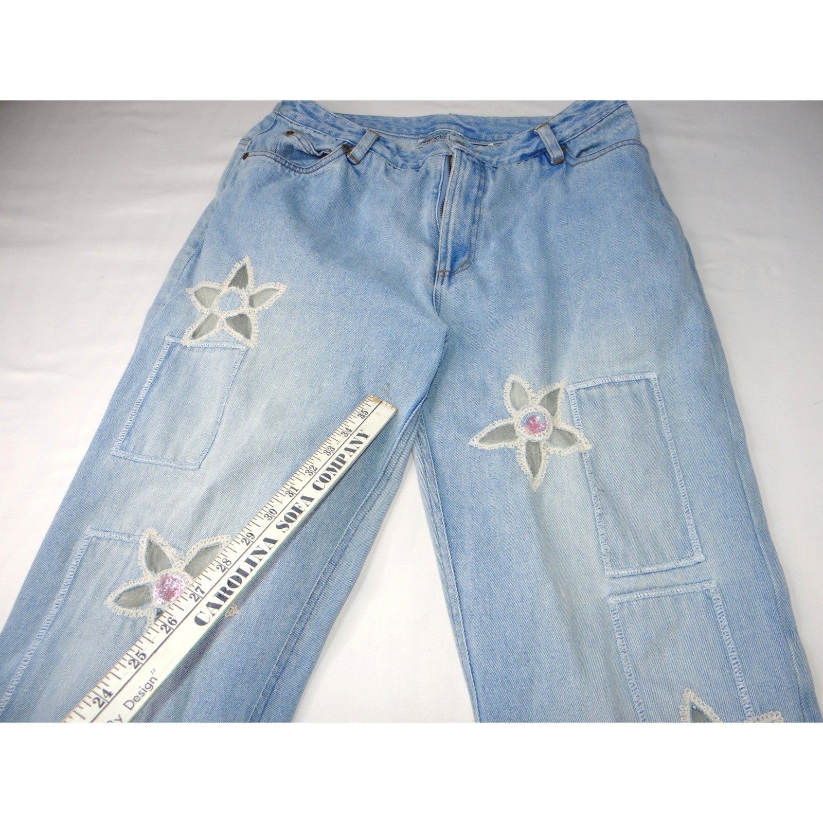 Jeanology Newport News Womens Jeans Star Mesh Cutouts Embellished Denim Sz 16