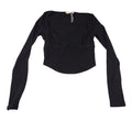 Darong Black Ribbed Bustier Long Sleeve Crop Top Sweetheart Neck S