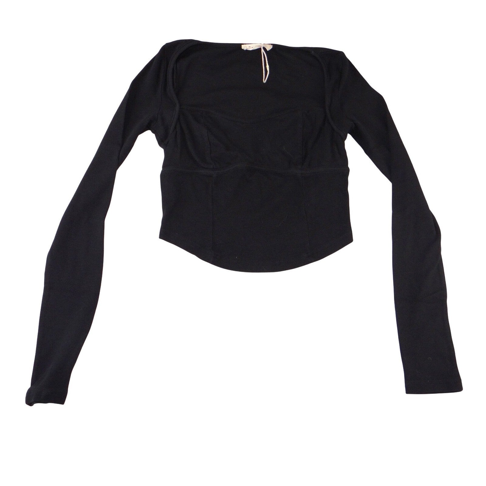 Darong Black Ribbed Bustier Long Sleeve Crop Top Sweetheart Neck S