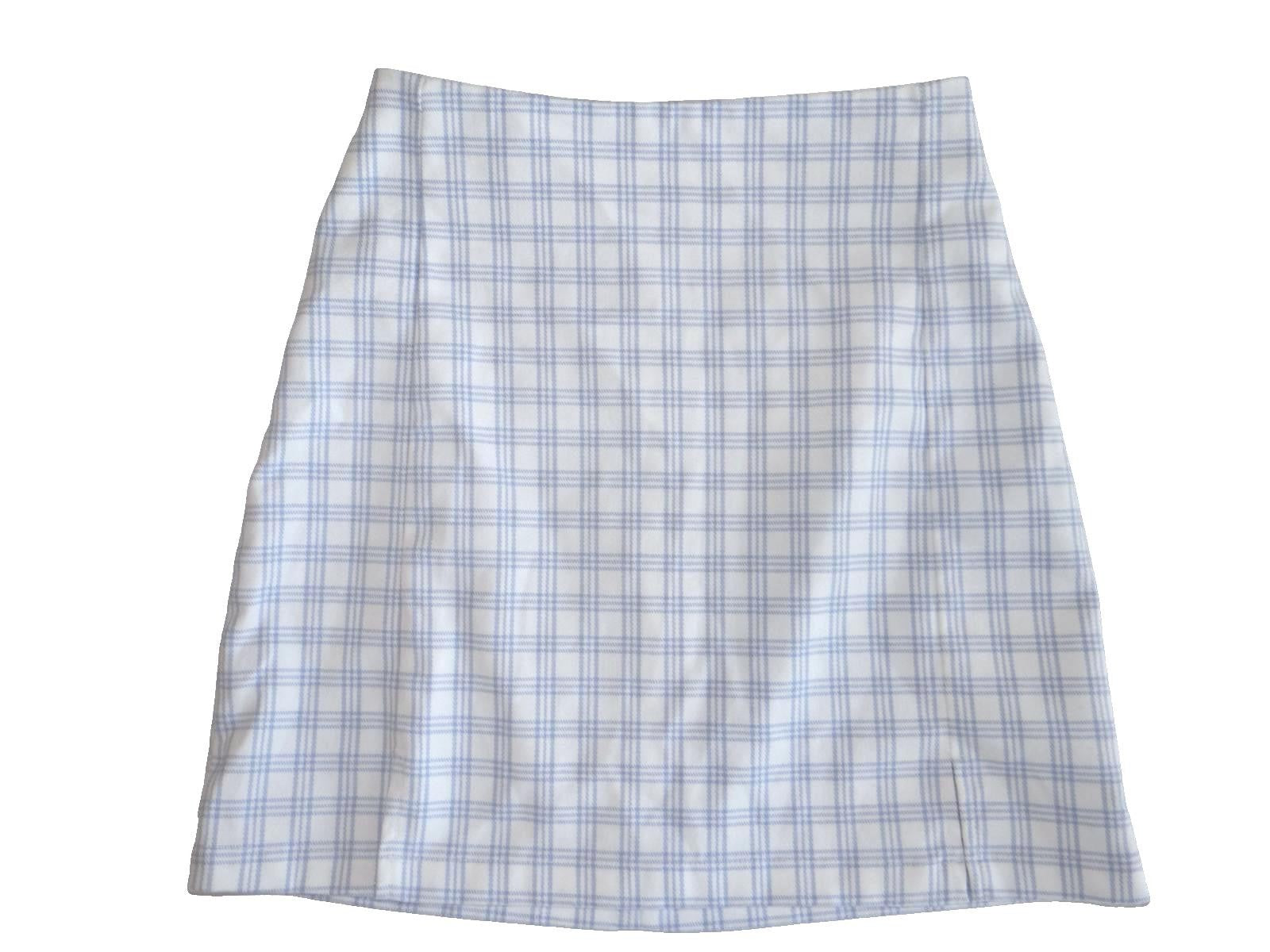 Brandy Melville White and Light Blue Plaid Mini Skirt