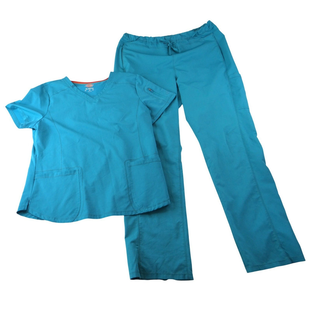 Dickies EDS Essentials Womens Scrub Set Teal Blue V-Neck Top And Pants XL- Tall