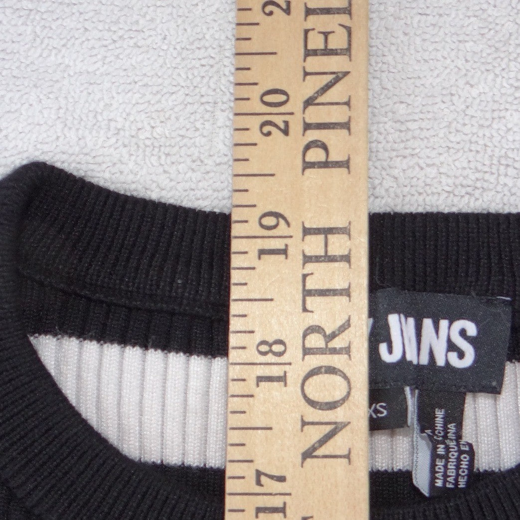 DKNY Jeans Womens Black White Striped Ribbed Knit Short Sleeve Top XS