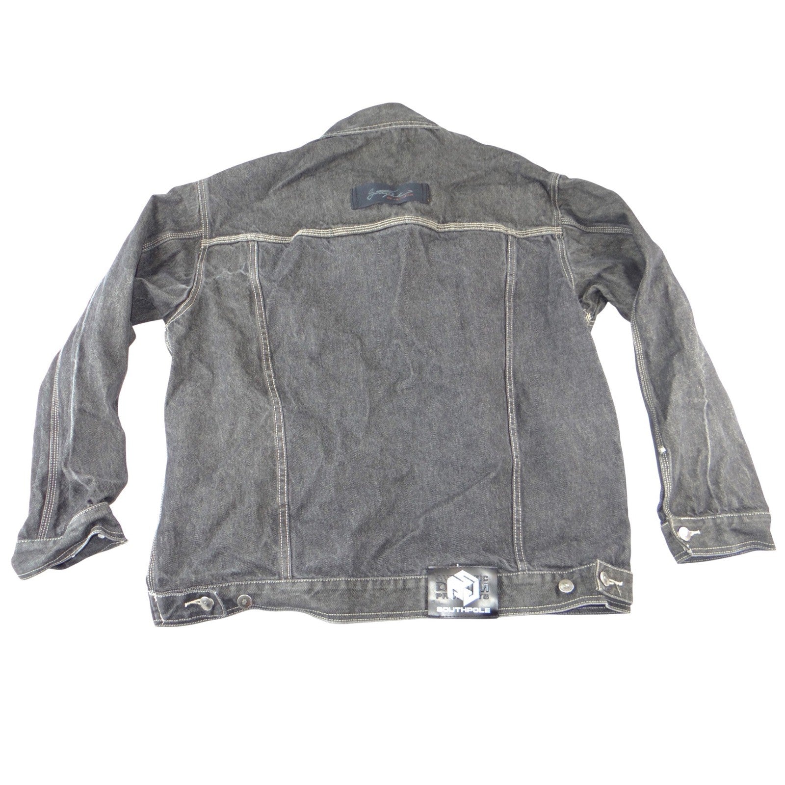 Southpole Mens XL Faded Black Denis Jacket Contrast Stitch Streetwear Y2K