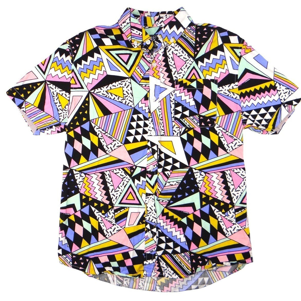 MASSIVE Men's Geometric Print Short Sleeve Button Up Shirt Small