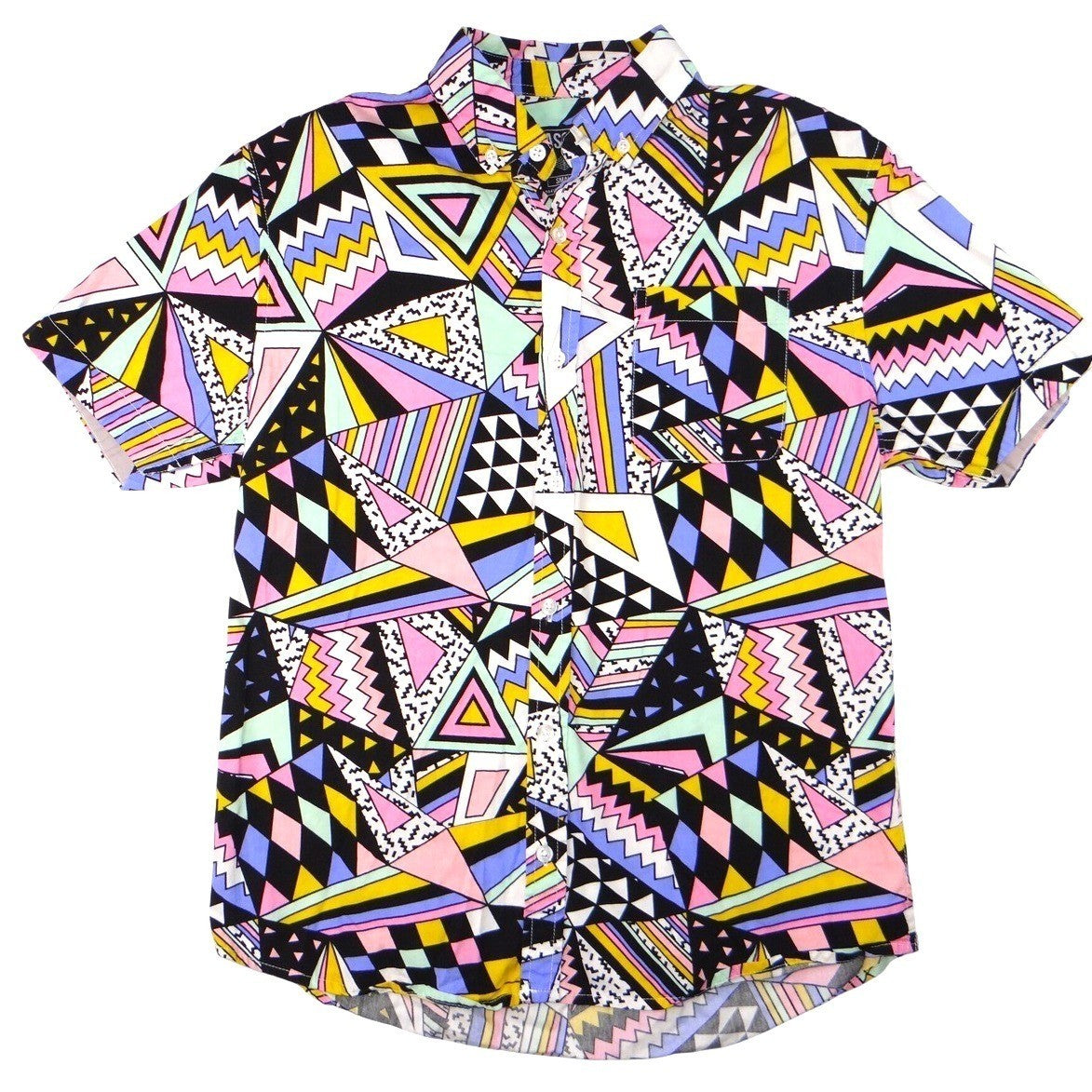 MASSIVE Men's Geometric Print Short Sleeve Button Up Shirt Small