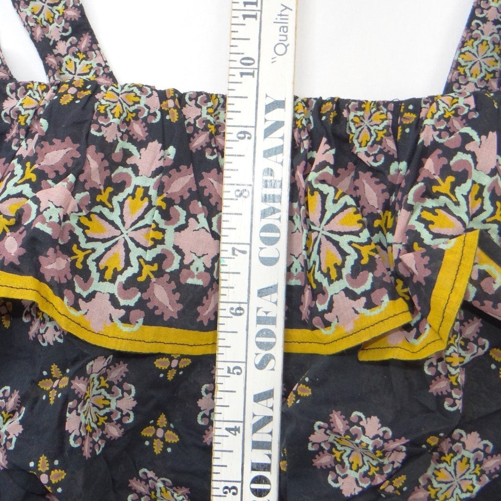 Free People Medallion Print Ruffle Crop Top Navy Pink Yellow Smocked Small