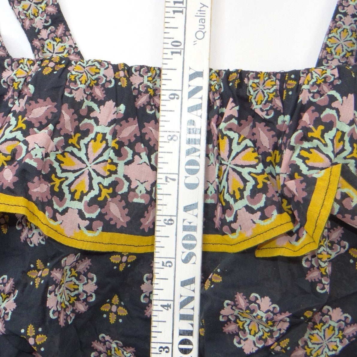 Free People Medallion Print Ruffle Crop Top Navy Pink Yellow Smocked Small