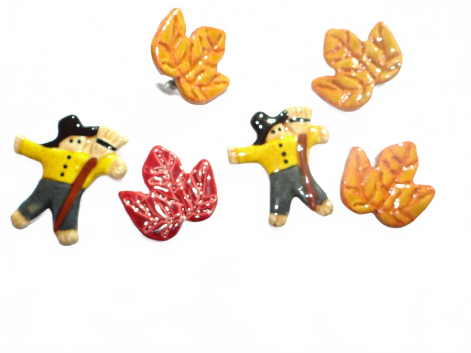Handmade Ceramic Fall-Themed Button Covers & earrings