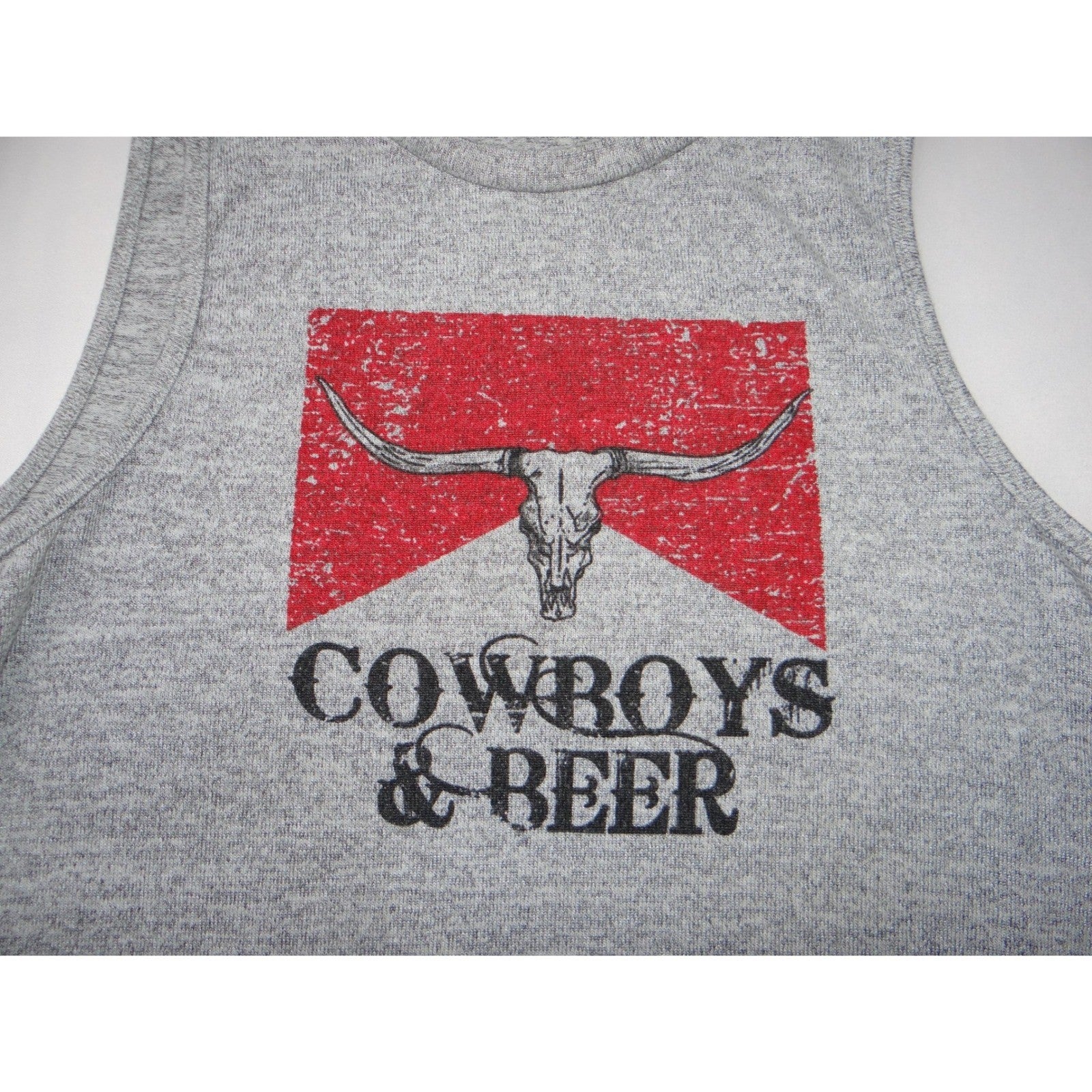Gray Tank Top Cow Skull & Beer Graphic Sleeveless Women's M
