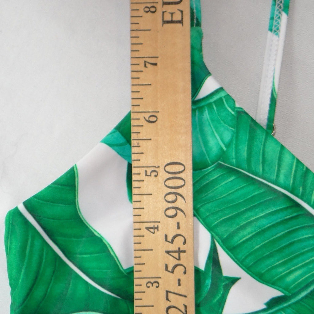 Unbranded Tropical Banana Leaf Print High Waisted Bikini Set Green White Medium
